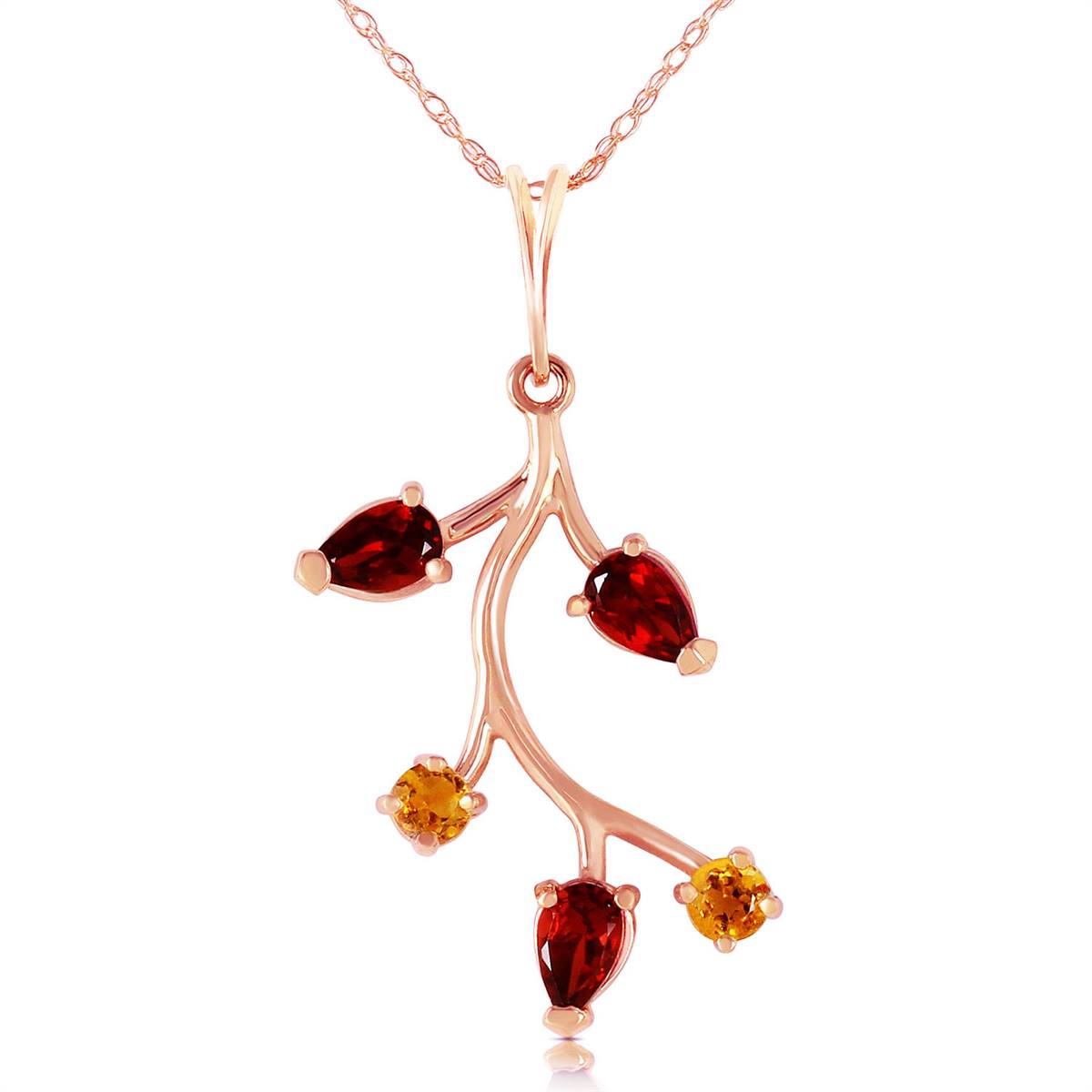 14K Solid Rose Gold Necklace w/ Garnets & Citrines