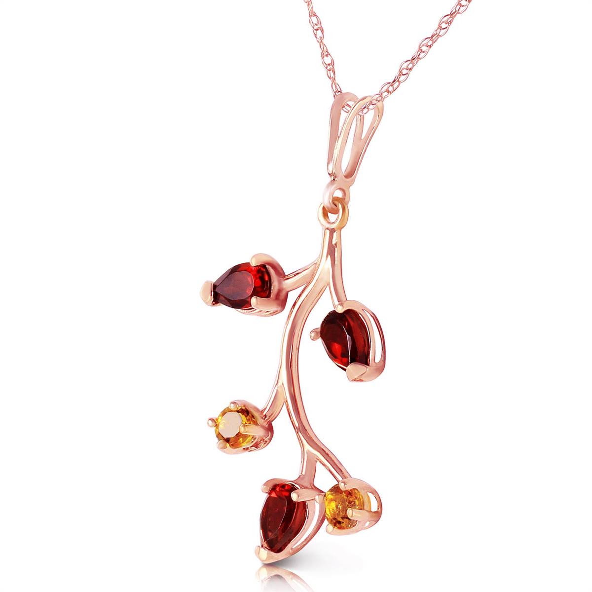 14K Solid Rose Gold Necklace w/ Garnets & Citrines