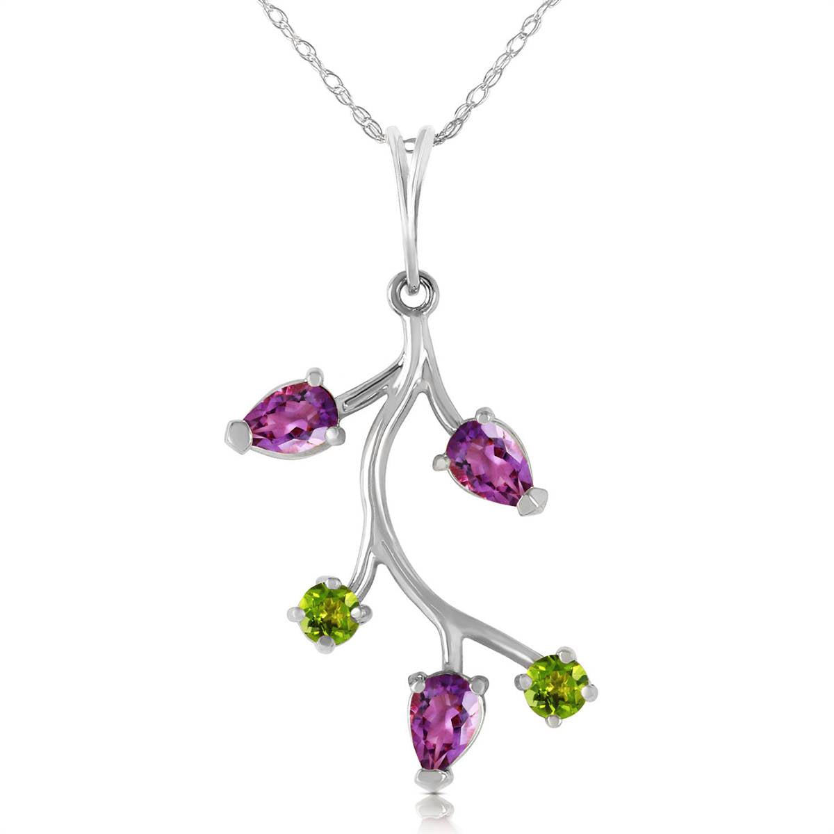0.95 Carat 14K Solid White Gold Done It All Amethyst Peridot Necklace