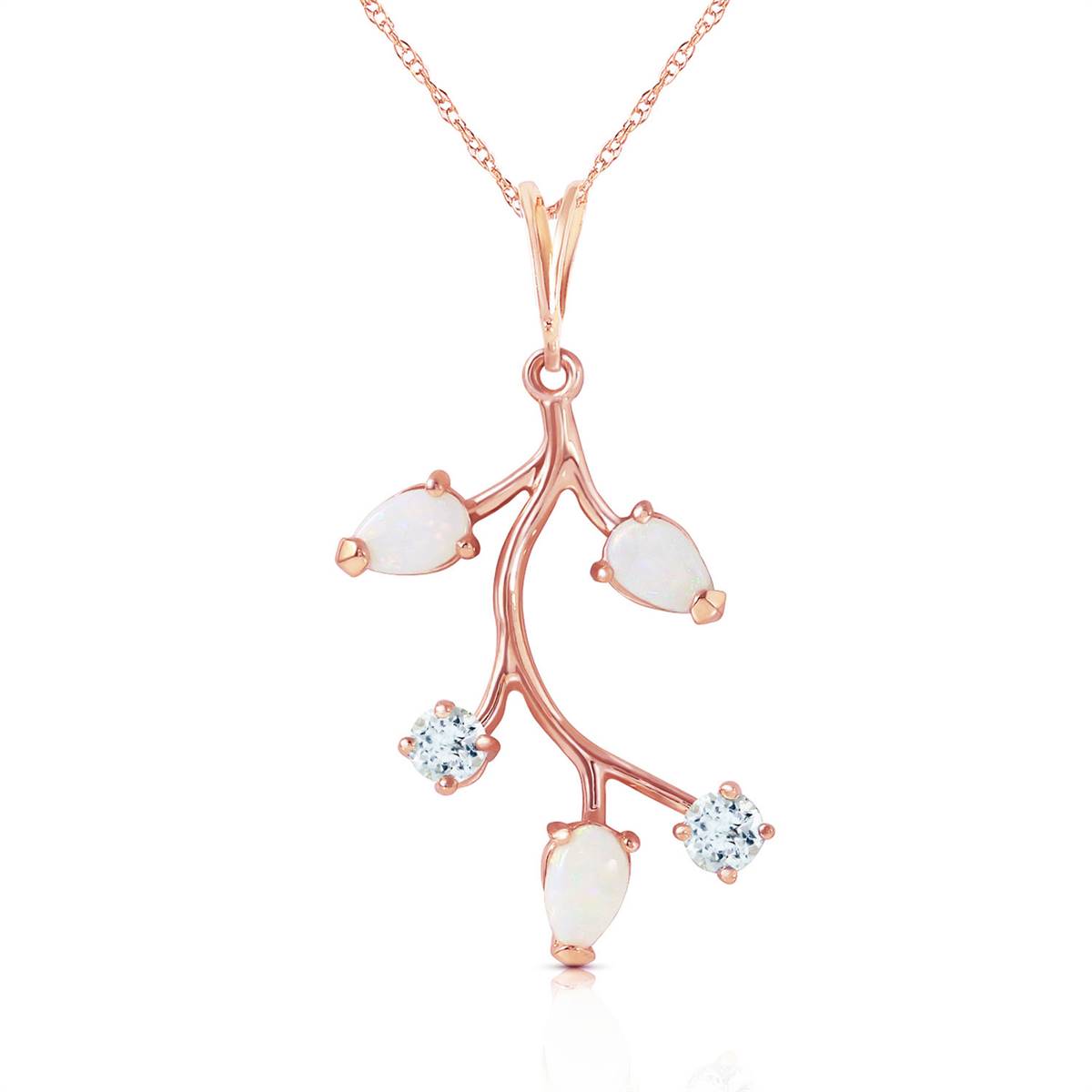 14K Solid Rose Gold Necklace w/ Opals & Aquamarines