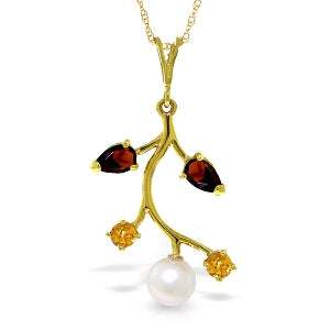 2.7 Carat 14K Solid Yellow Gold Necklace Garnet, Citrine Pearl