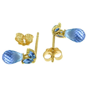 3.4 Carat 14K Solid Yellow Gold Distrustful Angel Blue Topaz Earrings