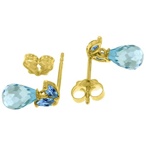 3.4 Carat 14K Solid Yellow Gold Distrustful Angel Blue Topaz Earrings