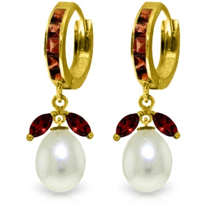 10.3 Carat 14K Solid Yellow Gold Majorca Garnet Pearl Earrings