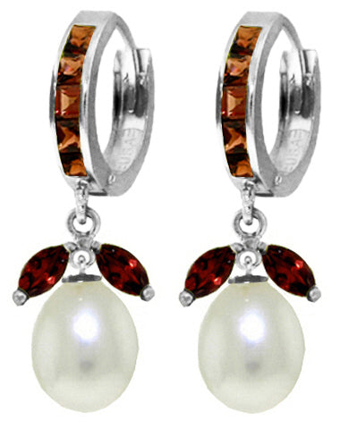 10.3 Carat 14K Solid Yellow Gold Majorca Garnet Pearl Earrings