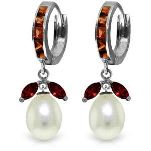 10.3 Carat 14K Solid White Gold Not Calculated Garnet Pearl Earrings