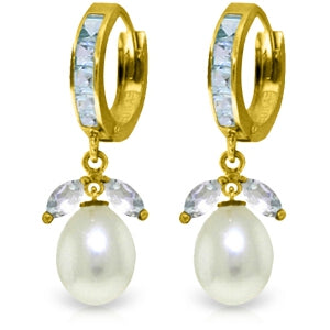 10.3 Carat 14K Solid Yellow Gold Majorca Aquamarine Pearl Earrings