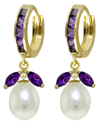 10.3 Carat 14K Solid White Gold Love Religion Amethyst Pearl Earrings