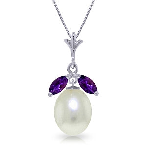 4.5 Carat 14K Solid White Gold Necklace Parl Amethyst