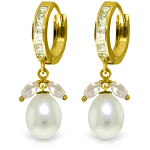 10.3 Carat 14K Solid Yellow Gold Majorca White Topaz Pearl Earrings