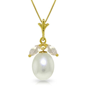 4.5 Carat 14K Solid Yellow Gold Necklace Parl White Topaz