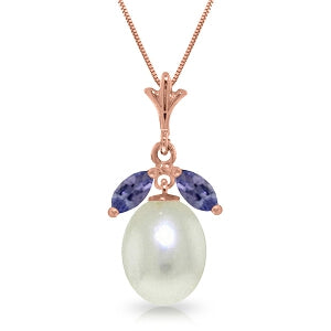 4.5 Carat 14K Solid Rose Gold Necklace Pearl Tanzanite