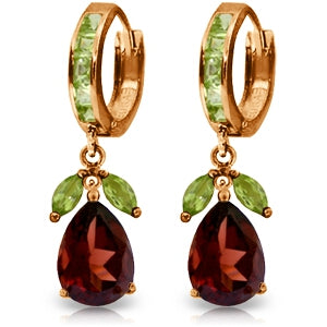 14K Solid Rose Gold Huggie Earrings Peridot & Garnet Jewelry