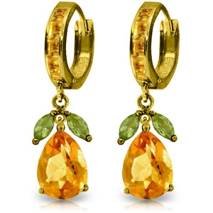 14.3 Carat 14K Solid Yellow Gold Ecstacy Citrine Peridot Earrings