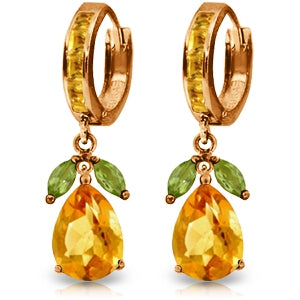 14K Solid Rose Gold Huggie Earrings Peridot & Citrine Gemstone