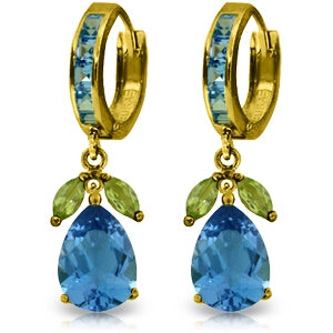 14.3 Carat 14K Solid Yellow Gold Ecstacy Blue Topaz Peridot Earrings
