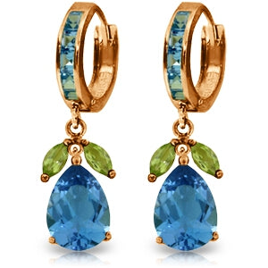 14K Solid Rose Gold Huggie Earrings Peridot & Blue Topaz Certified