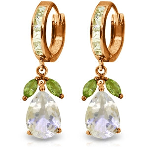 14K Solid Rose Gold Huggie Earrings w/ Peridots & Rose Topaz