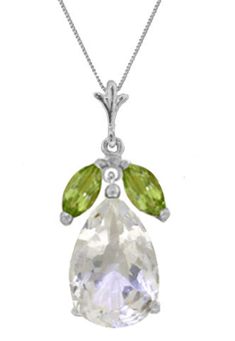 6.5 Carat 14K Solid Yellow Gold Necklace White Topaz Peridot