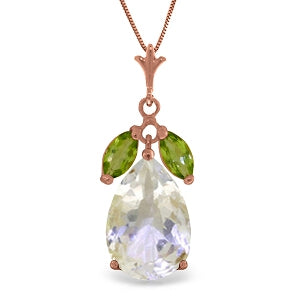 14K Solid Rose Gold Rose Topaz & Peridot Necklace