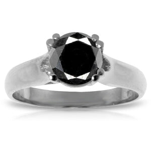 14K Solid White Gold Solitaire Ring 1.0 Carat Black Diamond