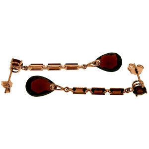 14K Solid Rose Gold Chandelier Pear Cut Garnet Earrings