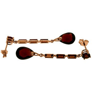 14K Solid Rose Gold Chandelier Pear Cut Garnet Earrings