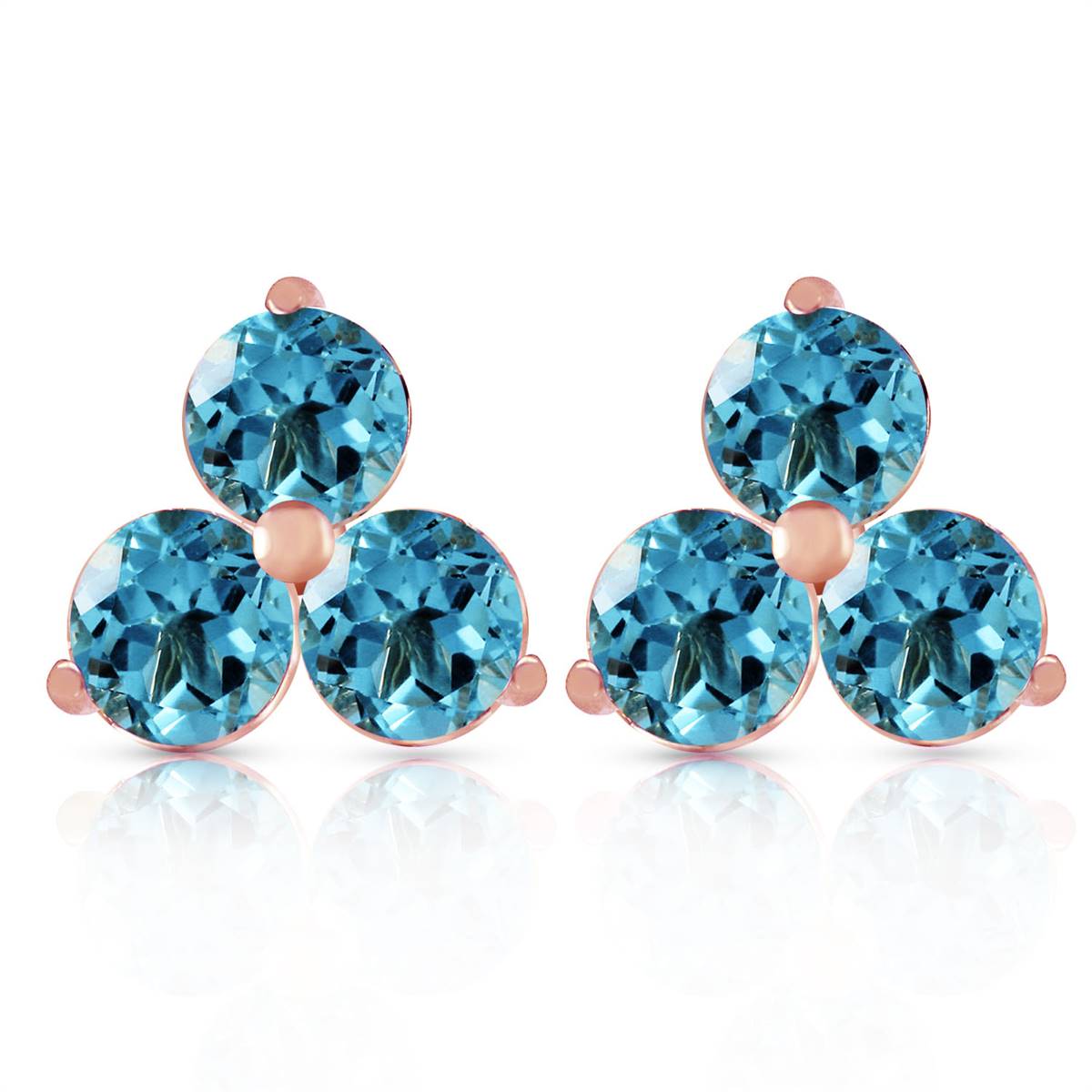 14K Solid Rose Gold Stud Earrings Natural Blue Topaz Jewelry