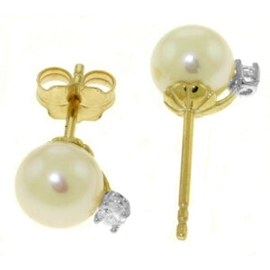4.1 Carat 14K Solid Yellow Gold Stud Earrings Diamond Pearl