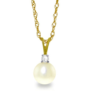 2.05 Carat 14K Solid Yellow Gold Nourish Pearl Diamond Necklace