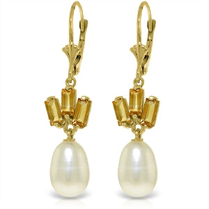 9.35 Carat 14K Solid Yellow Gold Leverback Earrings Pearl Citrine