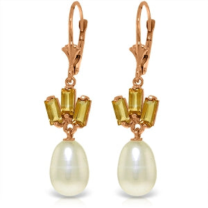 14K Solid Rose Gold Leverback Earrings w/ Pearls & Citrines