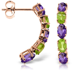 14K Solid Rose Gold Earrings w/ Natural Amethysts & Peridots