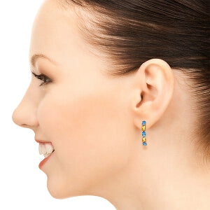 14K Solid Rose Gold Earrings w/ Natural Blue Topaz & Citrines