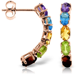 14K Solid Rose Gold Earrings w/ Natural Multicolor Gemstones