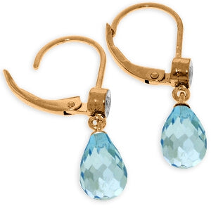 14K Solid Rose Gold Leverback Earrings Diamond & Blue Topaz Certified