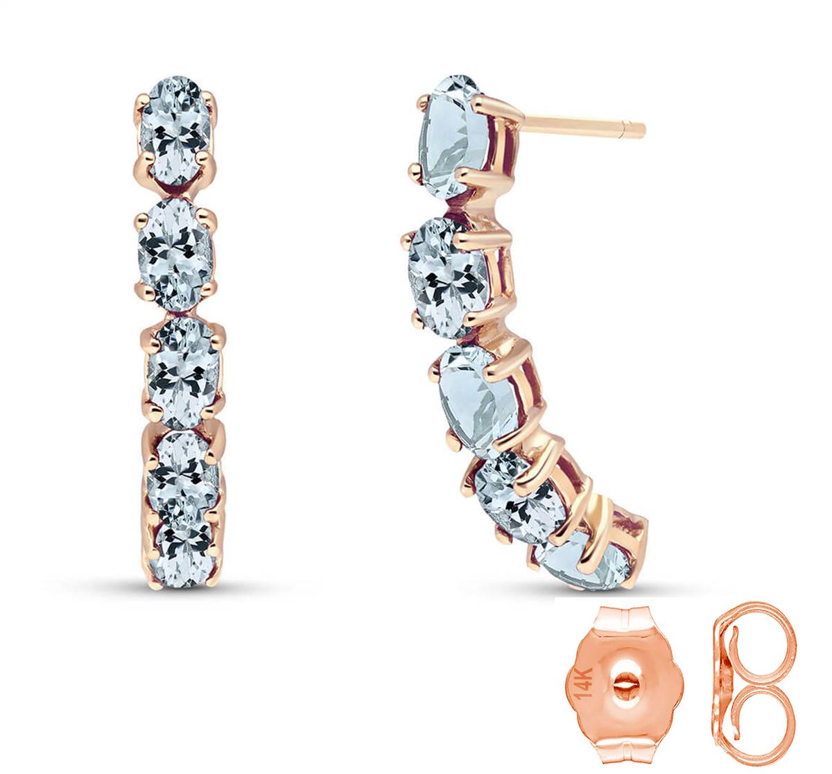 14K Solid Rose Gold Natural Aquamarine Earrings