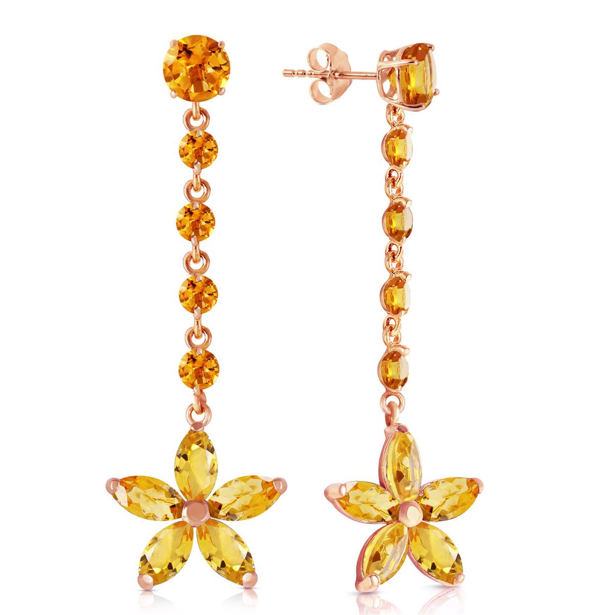 14K Solid Rose Gold Chandelier Flower Citrine Earrings