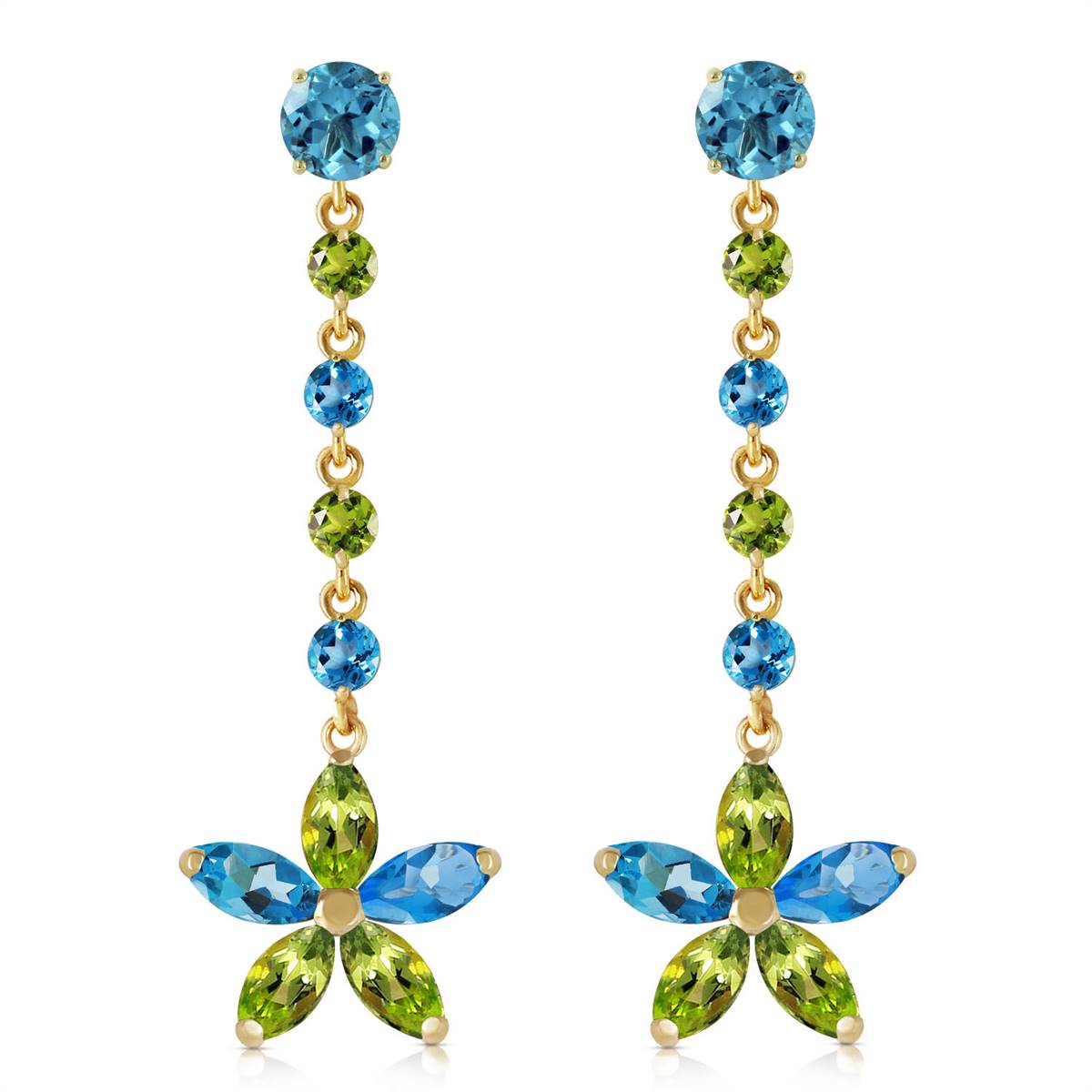 4.8 Carat 14K Solid Yellow Gold Chandelier Earrings Natural Blue Topaz