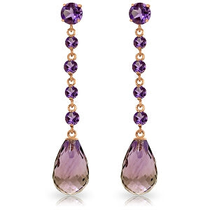 14K Solid Rose Gold Chandelier Pear Cut Purple Amethyst Earrings