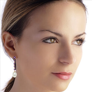 14K Solid Rose Gold Chandelier Pearl & Amethyst Earrings