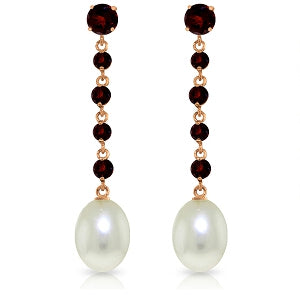 14K Solid Rose Gold Chandelier Earrings w/ Garnets & Pearl