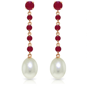 14K Solid Rose Gold Chandelier Ruby & Pearl Earrings