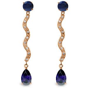 14K Solid Rose Gold Natural Diamond & Sapphire Earrings
