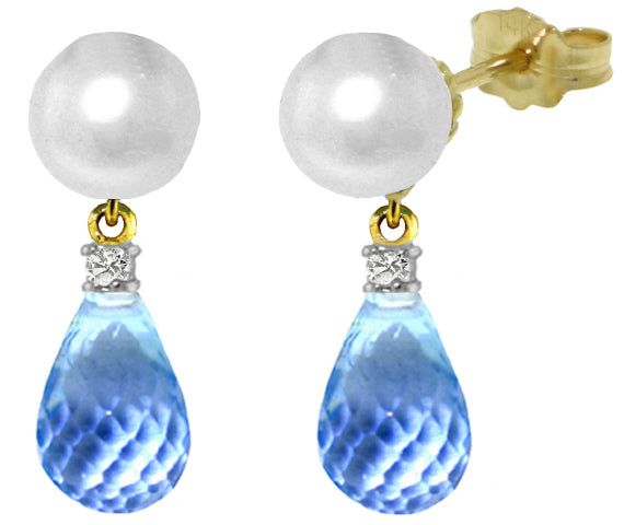 6.6 Carat 14K Solid White Gold Stud Earrings Diamond, Blue Topaz Pearl