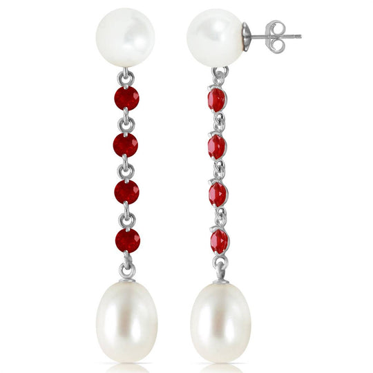 11 Carat 14K Solid White Gold Right Now Matters Ruby Pearl Earrings