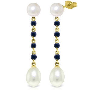 11 Carat 14K Solid Yellow Gold Chandelier Earrings Sapphire Pearl