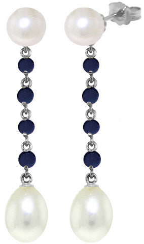 11 Carat 14K Solid Yellow Gold Chandelier Earrings Sapphire Pearl