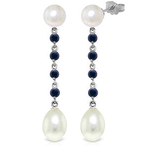 11 Carat 14K Solid White Gold Chandelier Earrings Sapphire Pearl