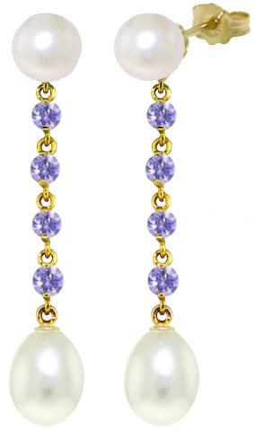 11 Carat 14K Solid White Gold Chandelier Earrings Tanzanite Pearl